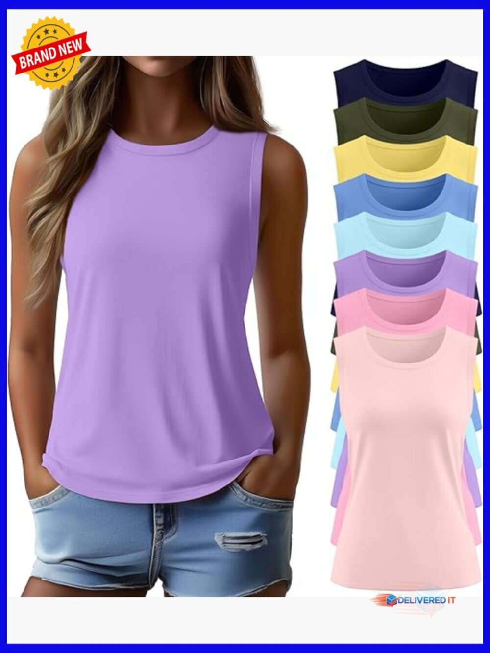 8 Pack Women's Sleeveless Tank Tops Crew Neck Loose Fit Summer Basic T Shirts